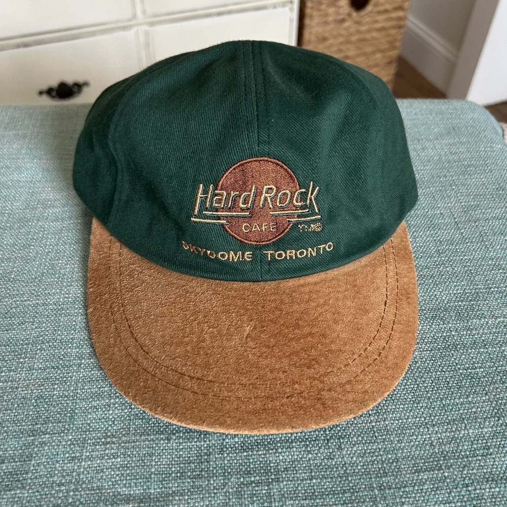 Vintage 90's Hard Rock Cafe Toronto Skydome Green Brown Buckle Back Cap Hat
